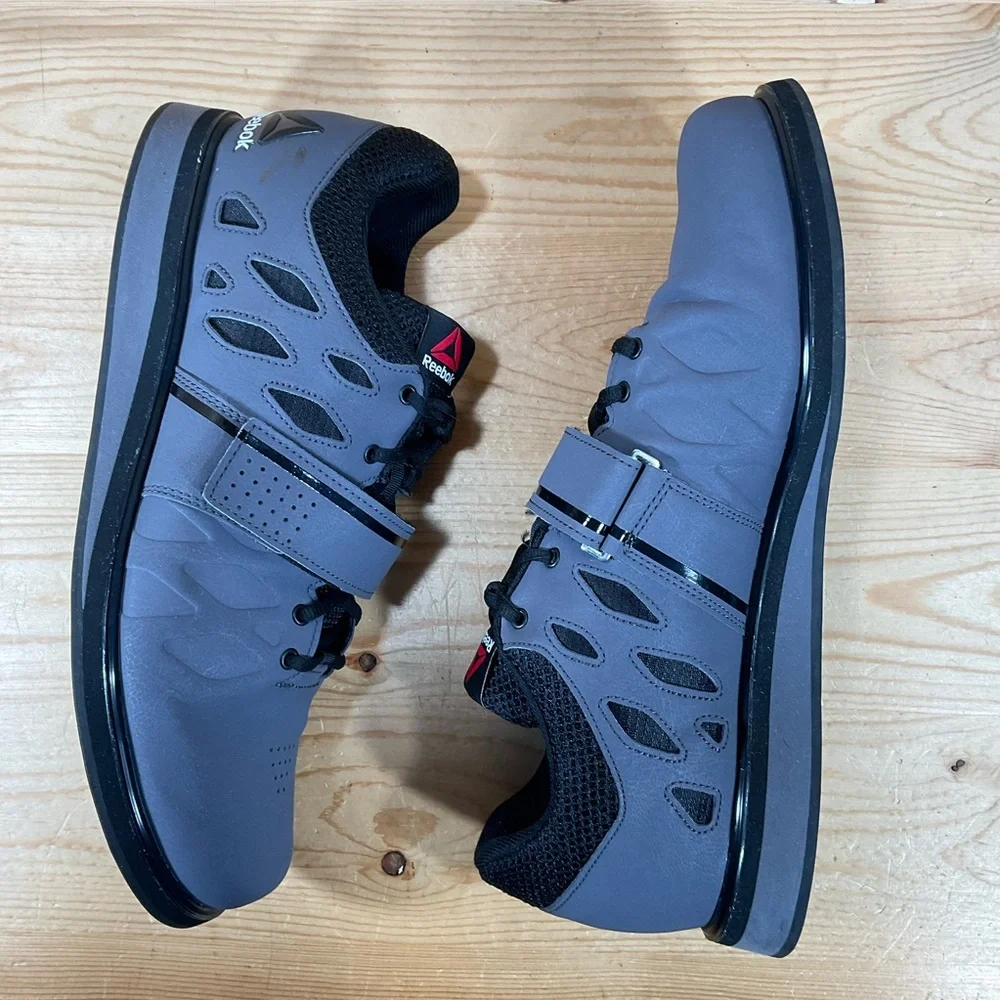 Reebok Lifter PR Weightlifting Shoes Men’s 11.5 Grey Black Strap CrossFit BD2631